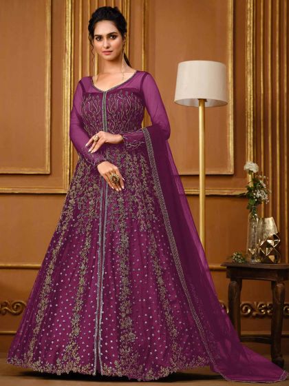 Purple Colour Net Fabric Designer Anarkali Salwar Suit.