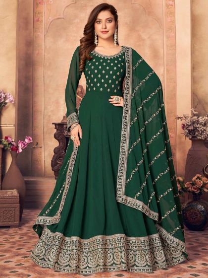 Green Colour Georgette Fabric Anarkali Salwar Suit.