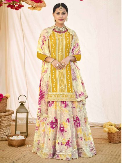 Yellow Colour Georgette Fabric Designer Sharara Salwar Suit.