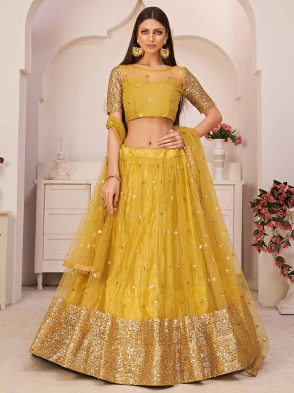 Yellow Colour Designer Lehenga Choli in Net Fabric.