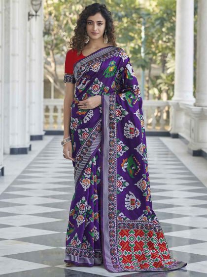 Wine Colour Patola Silk Fabric Designer Saree.