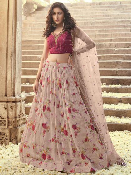 Pink Colour Georgette Fabric Designer Lehenga Choli.