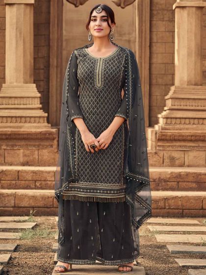 Black Colour Palazzo Salwar Suit in Georgette Fabric.