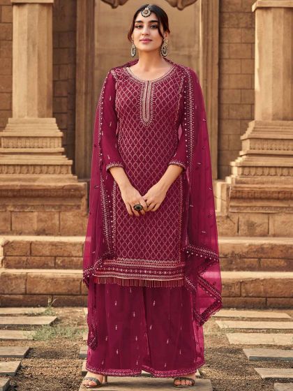 Magenta Colour Designer Palazzo Salwar Suit in Georgette Fabric.