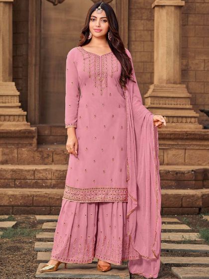 Pink Colour Georgette Fabric Sharara Salwar Suit.