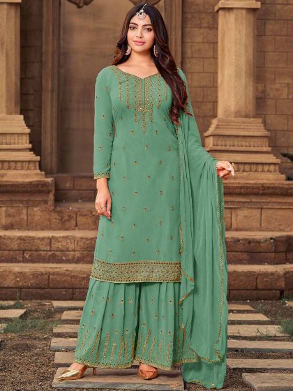 Green Colour Georgette Fabric Salwar Suit.