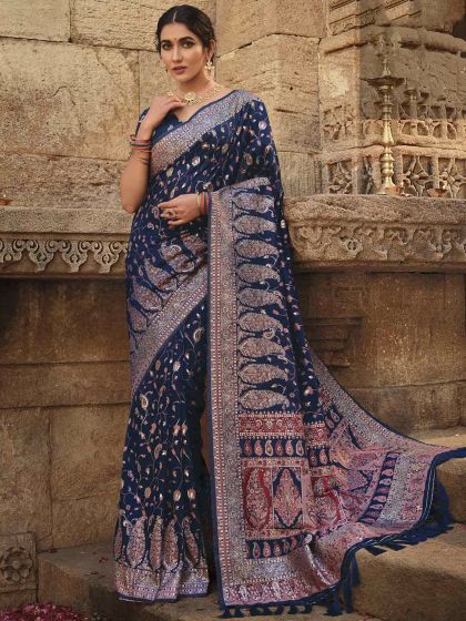 Blue Colour Silk Fabric Party Wear Saree.