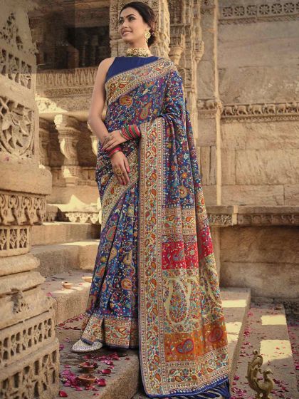 Blue Colour Silk Fabric Designer Saree.