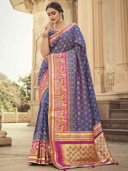 Blue Colour Silk Fabric Party Wear Saree.