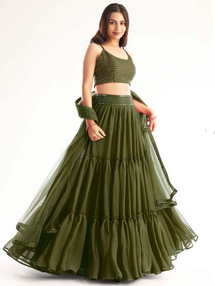 Green Colour Georgette Fabric Lehenga Choli.