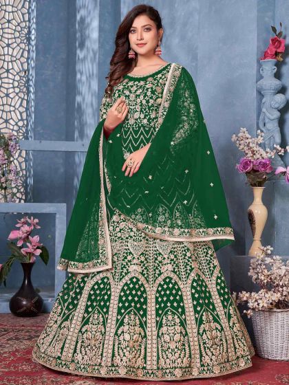 Green Colour Net Fabric Anarkali Salwar Suit.