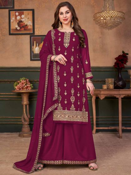 Maroon Colour Designer Salwar Kameez in Georgette Fabric.