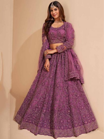 Purple Colour Net,Silk Fabric Party Wear Salwar Suit.