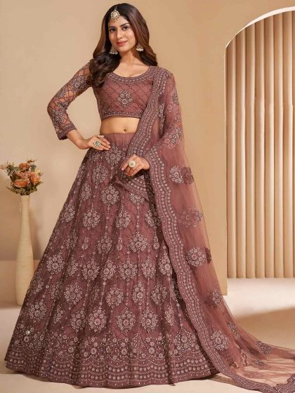 Rust Colour Net,Silk Fabric Women Salwar Suit.