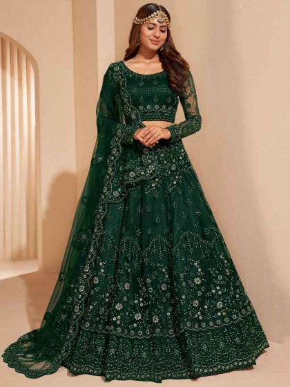 Green Colour Net,Silk Fabric Party Wear Salwar Suit.