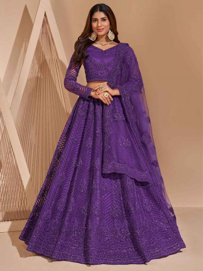 Purple Colour Net,Silk Fabric Salwar Kameez.