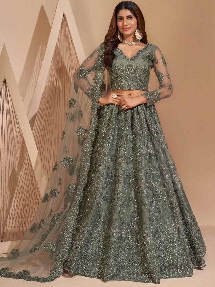 Light Green Colour Net,Silk Fabric Anarkali Salwar Kameez.