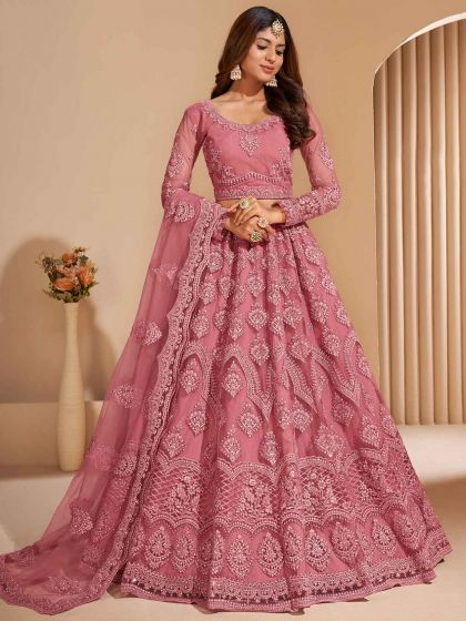 Pink Colour Designer Anarkali Salwar Suit in Net,Silk Fabric.