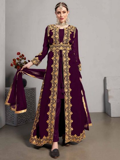 Wine Colour Salwar Kameez in Georgette Fabric.