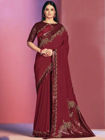 Red Colour Indian WeddinG Saree in Raw Silk Fabric.