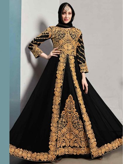 Black Colour Georgette Fabric Party Wear Salwar Suit.