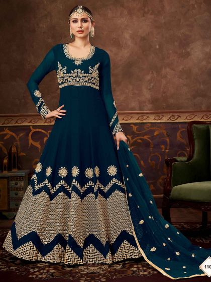 Blue Colour Georgette Fabric Designer Salwar Suit.