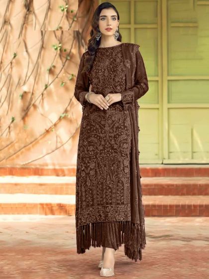 Brown Salwar Kameez With Thread Embroidery