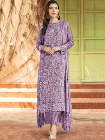 Purple Georgette Suit With Thread Embroidery