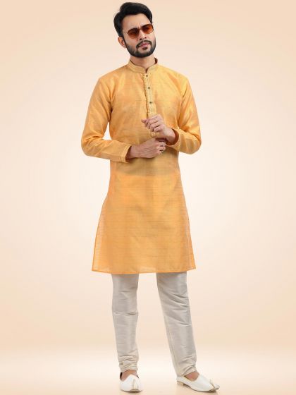 Orange Mens Kurta Pajama In Silk