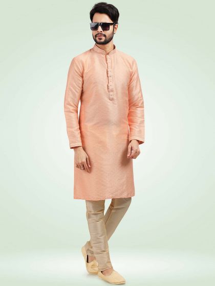 Orange Embroidered Kurta Pyjama Set