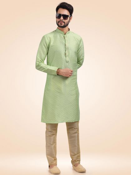 Green Mens Embroidered Kurta Pajama