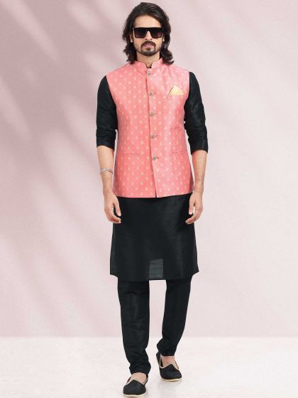 Black Party Wear Kurta Pyjama With Jacket