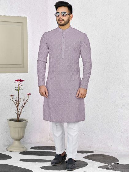 Purple Embroidered Kurta Pajama For Men