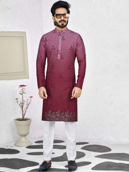 Magenta Kurta Pajama With Thread Work