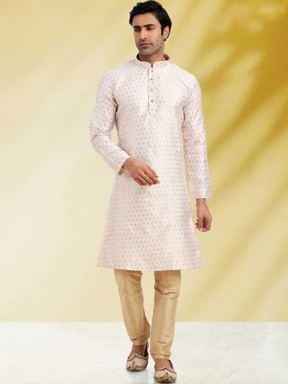 White Jacquard Kurta Pajama For Men