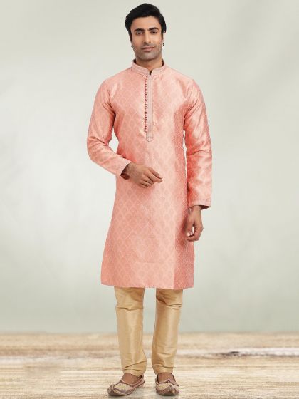 Peach Festive Kurta Churidaar Set