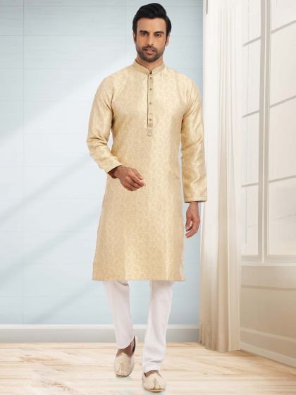 Cream Festive Mens Kurta Churidaar Set