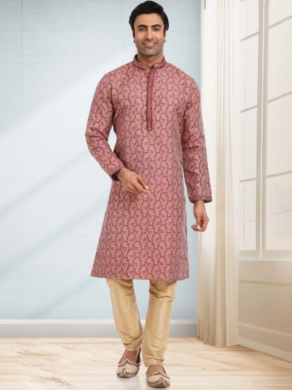 Maroon Kurta Pajama With Zari Weaves