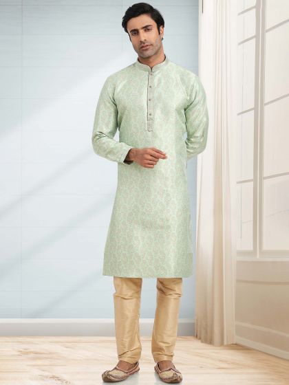 Light Green Zari Woven Kurta Churidaar Set