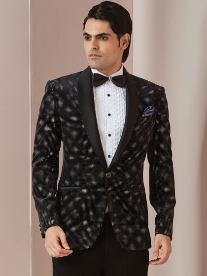 Black Printed Tuxedo Set For Men