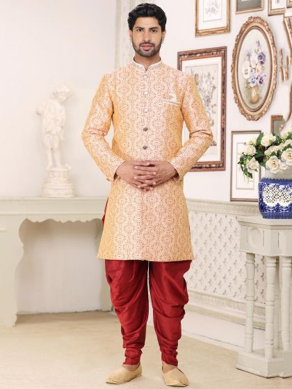 Orange Party Wear Kurta With Dhoti Set