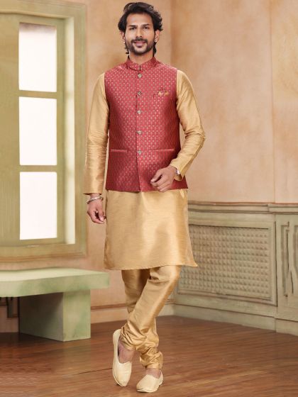 Beige Festive Kurta Pajama With Jacket