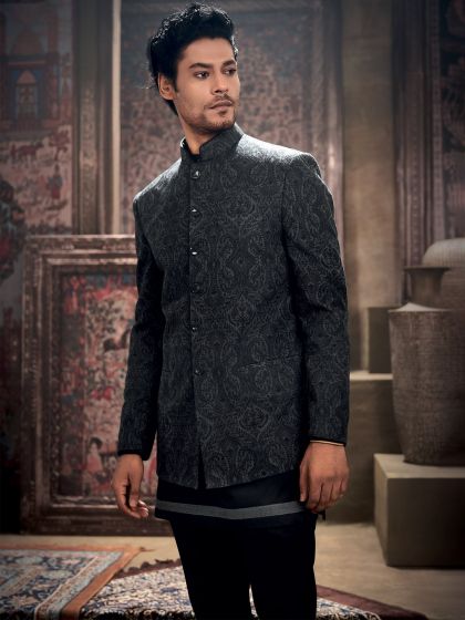 Black Groom Bandhgala suit In Silk