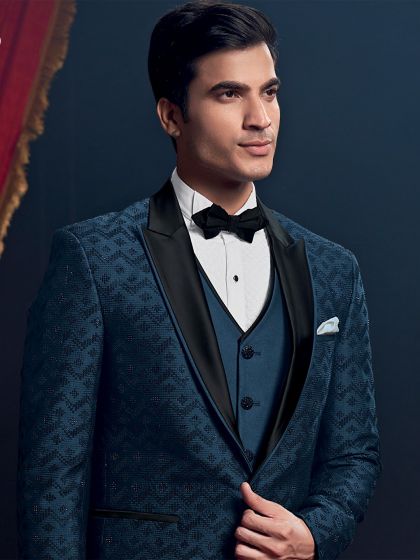 Blue Stone Embellished Mens Tuxedo Suit