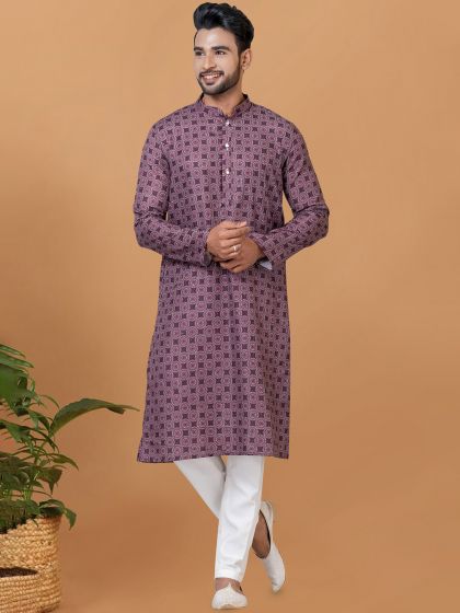 Purple Printed Casual Wear Kurta Pajama