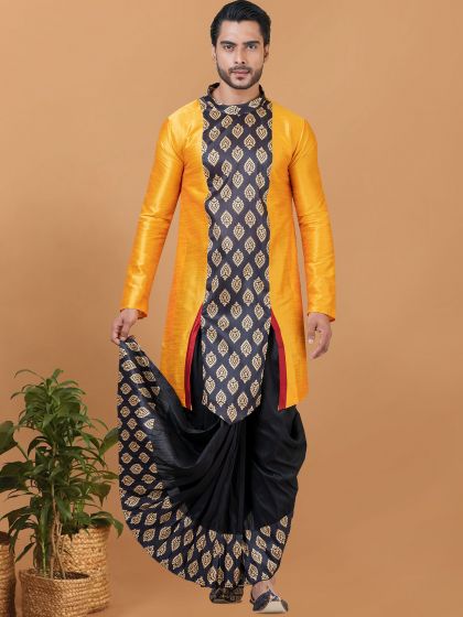 Yellow Kurta Pyjama With Dhoti Dupion Silk