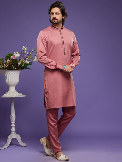 Pink Full Sleeved Wear Kurta Pajama For Men