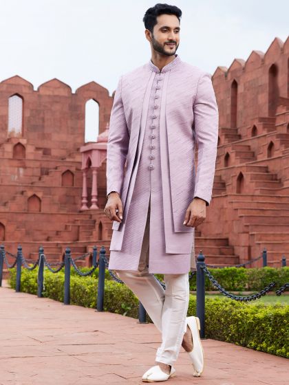 Purple Jacket Style Indowestern For Mens