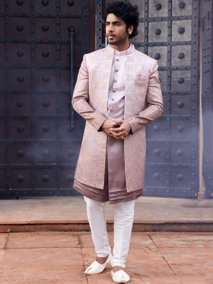 Pink Shaded Silk Indo Western Sherwani