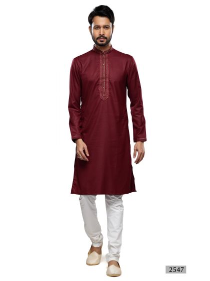 Maroon Mens Kurta Pyjama Set In Festive Wear